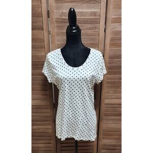 Style & Co The Essential Tee L White Black Polka Dot Short Sleeve Scoop Neck Top
